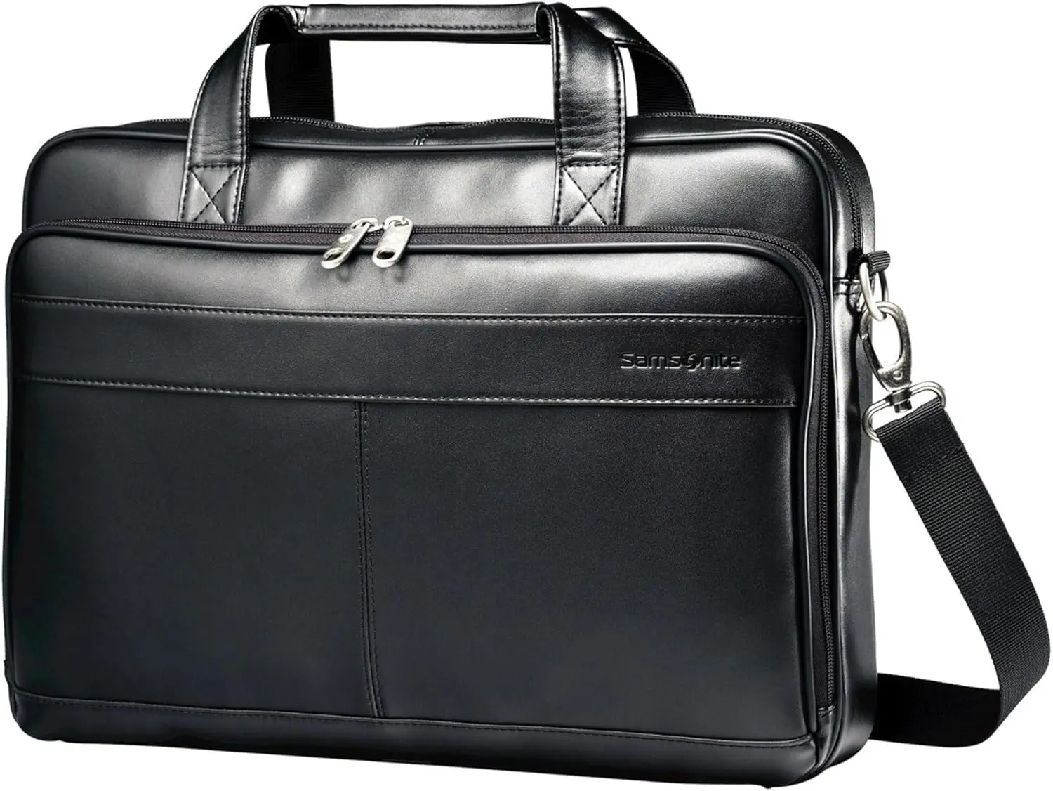 Samsonite Leather Slim Briefcase, Black, 16 Inch image 1