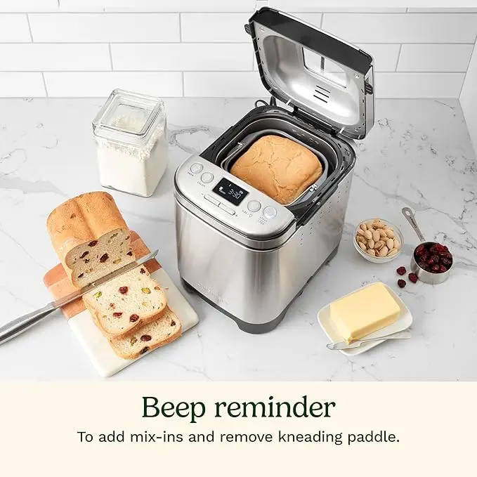 Cuisinart Bread Maker Machine, Stainless Steel Automatic Bread Machine with 12 Menu Options, 3 Loaf Sizes up to 2 Lb., 3 Crust Colors, Removable Nonstick Baking Pan & Kneading Paddle, CBK-110NAS image 5