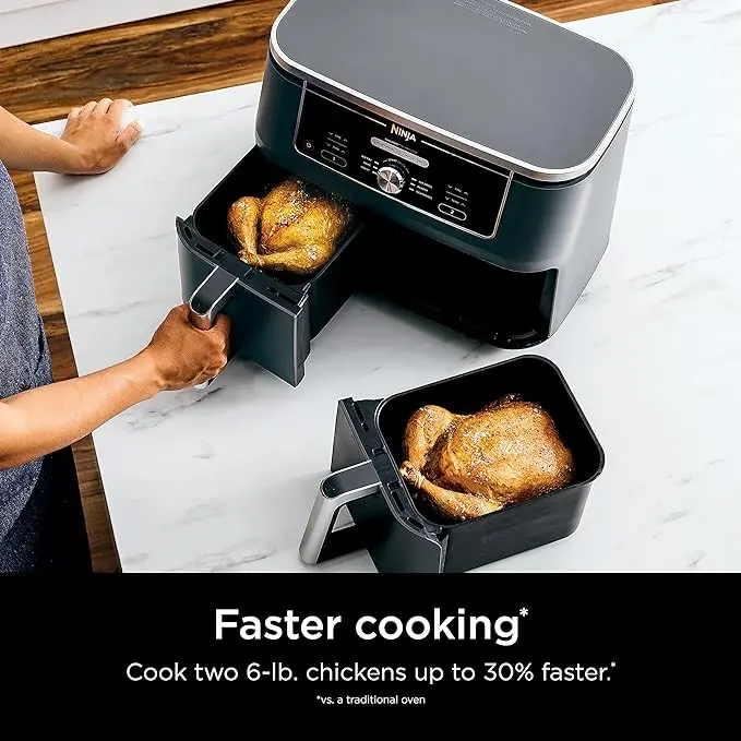 Ninja DZ401 Foodi 10 Quart 6-in-1 DualZone XL 2-Basket Air Fryer with 2 Independent Frying Baskets, Match Cook & Smart Finish to Roast, Broil, Dehydrate for Quick, Easy Family-Sized Meals, Grey image 2