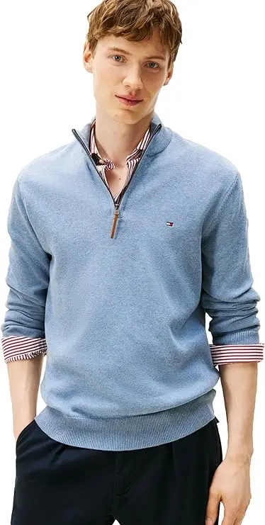 Tommy Hilfiger Men's Long Sleeve Cotton Quarter Zip Pullover Sweater image 1