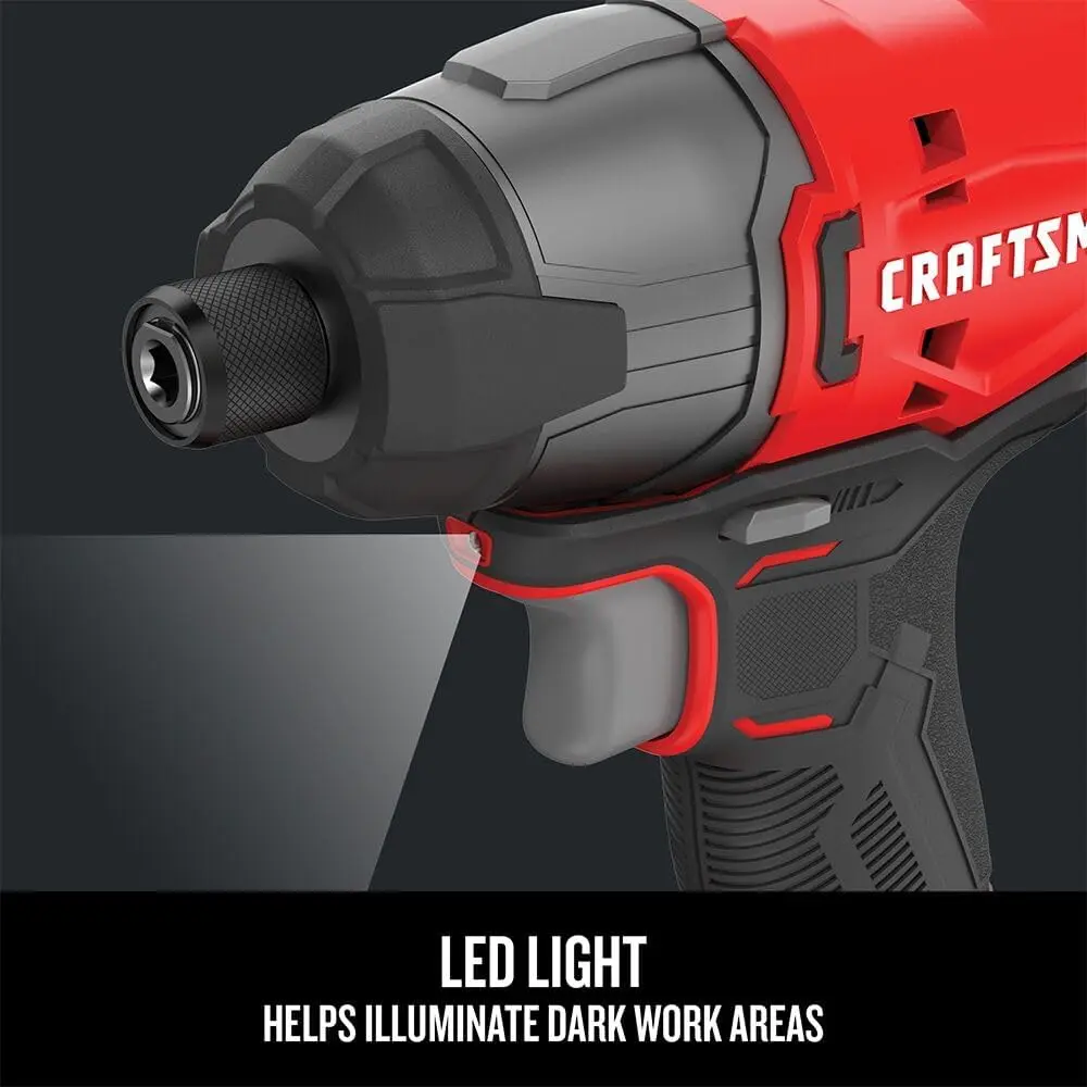CRAFTSMAN 20V MAX Impact Driver Kit, 1/4 Inch, 2,800 RPM, LED Work light, Battery and Charger Included (CMCF800C1) image 5