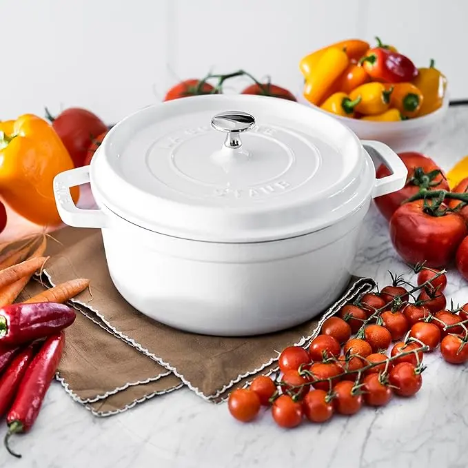 STAUB Cast Iron Dutch Oven 4-qt Round Cocotte, Made in France, Serves 3-4, White image 5