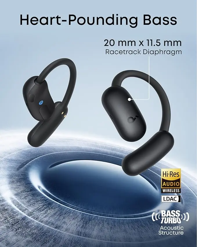 Soundcore AeroFit 2 by Anker, Open-Ear Headphones, Real-Time Translation Earbuds, 4 Adjustable Positions for Every Ear Size, 2× Richer Bass, Hi-Res, 42H Playtime, IP55,AI Clear Calls,Wireless Charging image 5