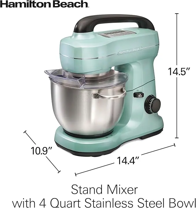Hamilton Beach Electric Stand Mixer, 4 Quarts, Dough Hook, Flat Beater Attachments, Splash Guard, 7 Speeds with Whisk, Easy-Carry Top Handle, Aqua image 7