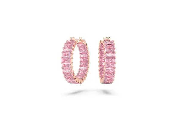 Swarovski Matrix Crystal Hoop Earrings, Blue and Clear Crystals, Rhodium Finish image