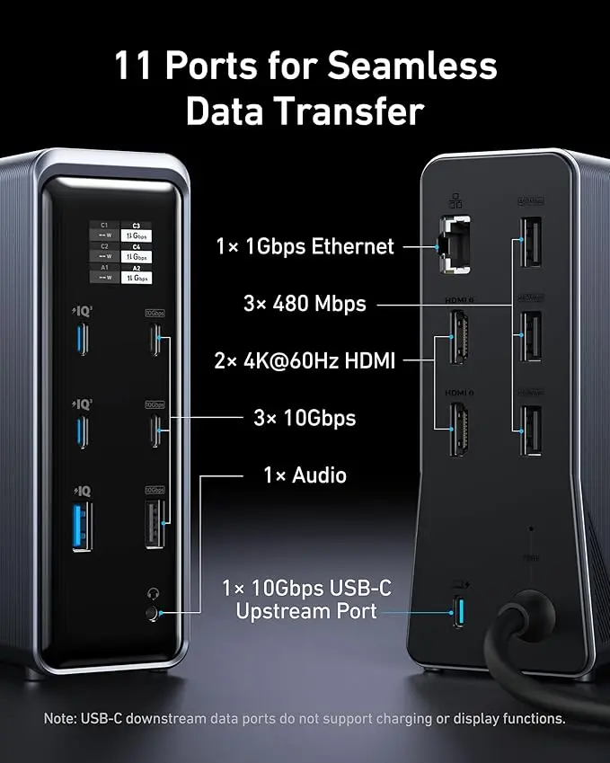 Anker Prime Docking Station, 14-Port with 160W Max Output, 10Gbps Fast Data Transfer, Real-Time Smart Interface, Audio and Ethernet Ports, Dual 4K Displays for Dell, HP, Lenovo and More image 6