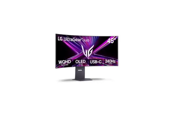 LG 45GX900A-B 45-Inch Ultragear WQHD (3440 x 1440) OLED Curved Gaming Monitor, 240Hz, 0.03ms, NVIDIA G-Sync, VESA DisplayHDR True Black 400, HDMI 2.1, DisplayPort, USB Type-C PD 65W, Black image
