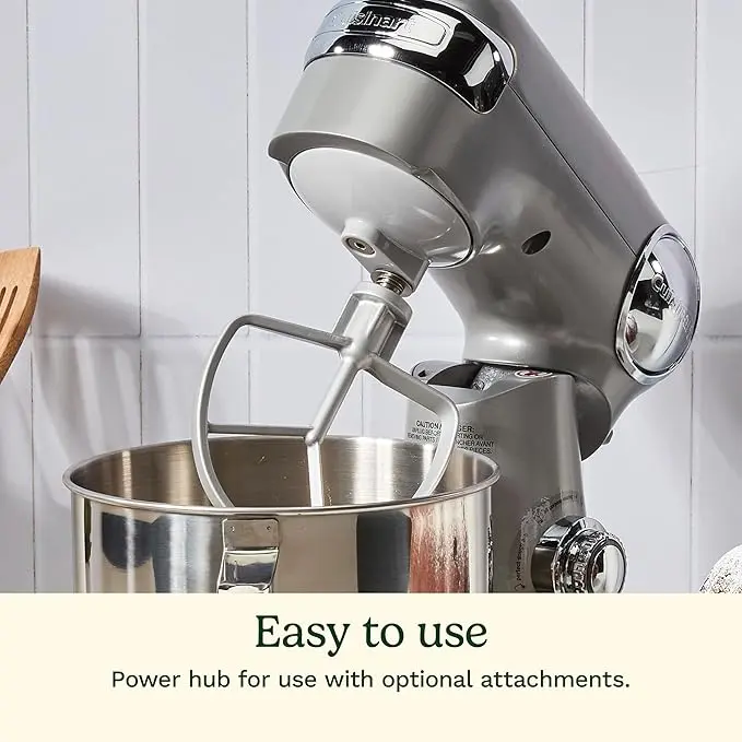 Cuisinart Stand Mixer, 12 Speeds, 5.5-Quart Mixing Bowl, Chef's Whisk, Flat Mixing Paddle, Dough Hook, and Splash Guard with Pour Spout, Silver Lining, SM-50BC, Silver Lining image 5