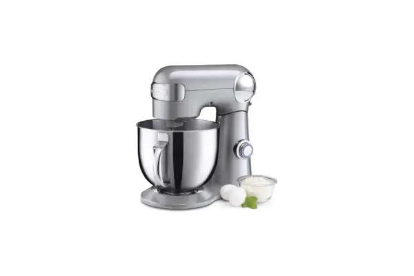 Cuisinart Stand Mixer, 12 Speeds, 5.5-Quart Mixing Bowl, Chef's Whisk, Flat Mixing Paddle, Dough Hook, and Splash Guard with Pour Spout, Silver Lining, SM-50BC, Silver Lining image