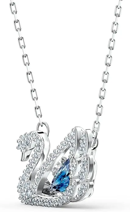 Swarovski Dancing Swan Necklace Jewelry Collection, Rhodium Finish, Blue Crystals, Clear Crystals image 3