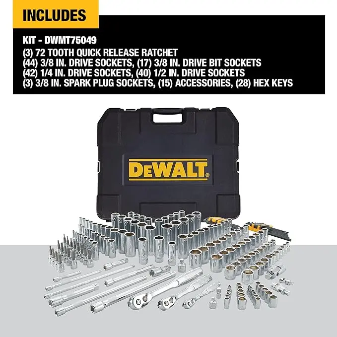 DEWALT Mechanics Tool Set, SAE and Metric Socket Wrench Set, Drive Sizes 1/2, 1/4, 3/8 Socket Set, 192-Piece Tool Box (DWMT75049) image 2
