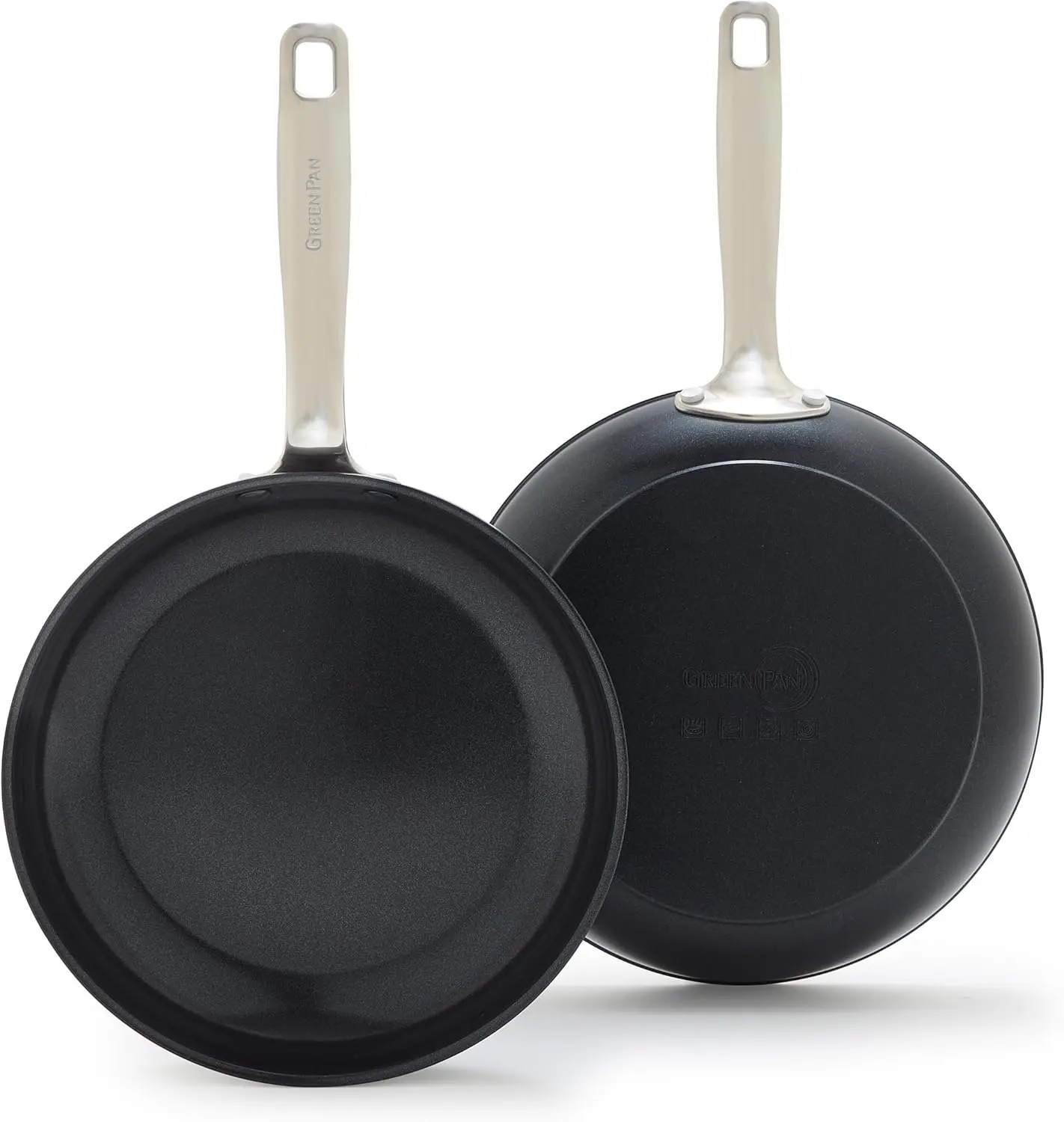 GreenPan Chatham Prime Midnight 8" and 10" Frying Pan Set, Hard Anodized Ceramic Nonstick, PFAS-Free, Dishwasher Safe, Oven Safe, Healthy Cooking Skillet for Eggs and Omelets, Black image 1