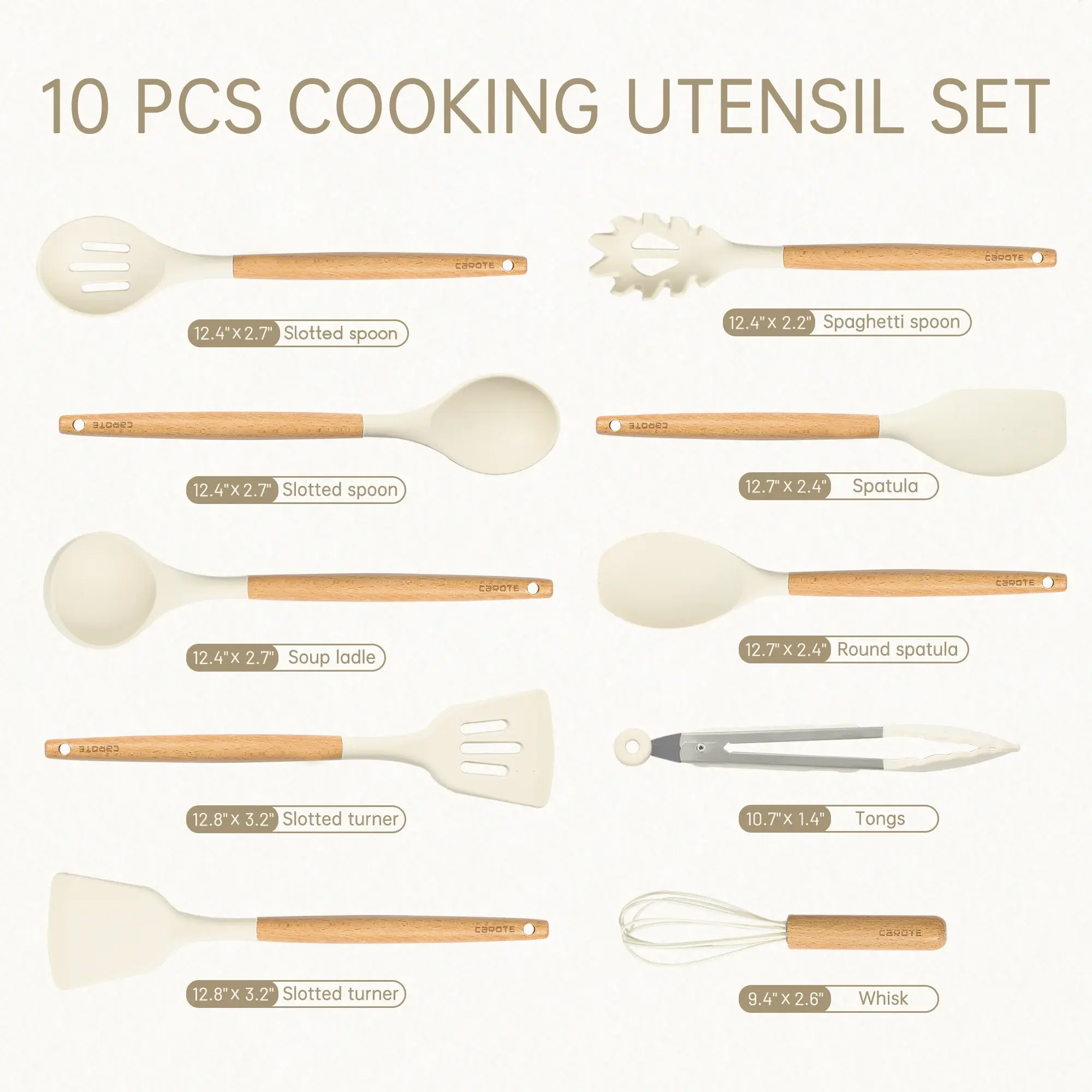 Carote 10 Pcs Silicone Cooking Utensils Set for Kitchen with Wooden Handle image 1