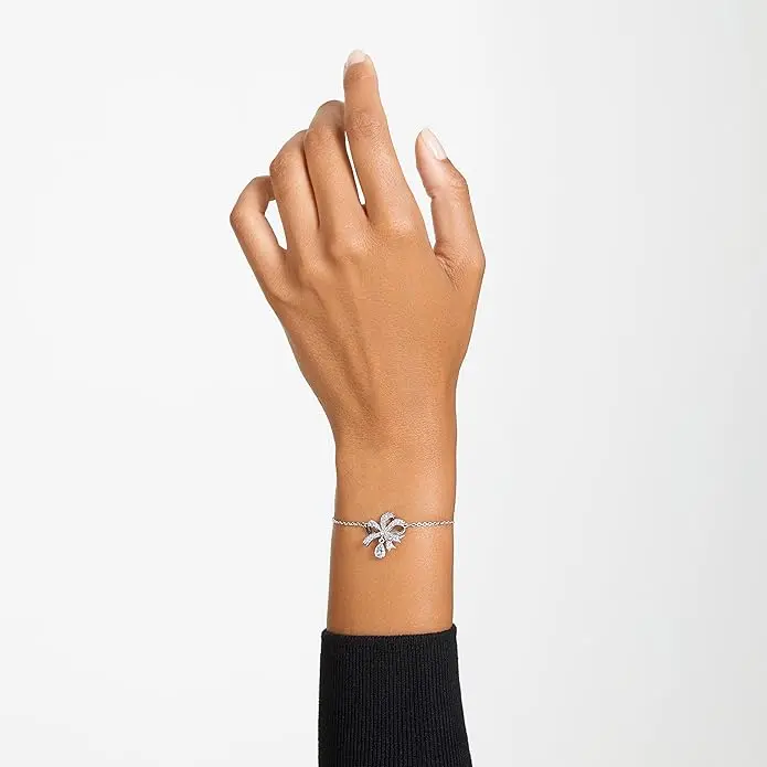 SWAROVSKI Volta Necklace, Earrings, and Bracelets Jewelry Collection, Bow-Inspired Clear Crystals with Rhodium Finish image 5