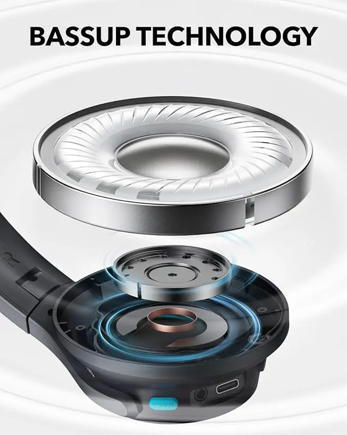 Soundcore Q11i Wireless Over-Ear Bluetooth Headphones by Anker, Deep Bass, 60H Playtime, Hi-Res Audio, Detachable Ear Cushions, Multipoint Connection image 3