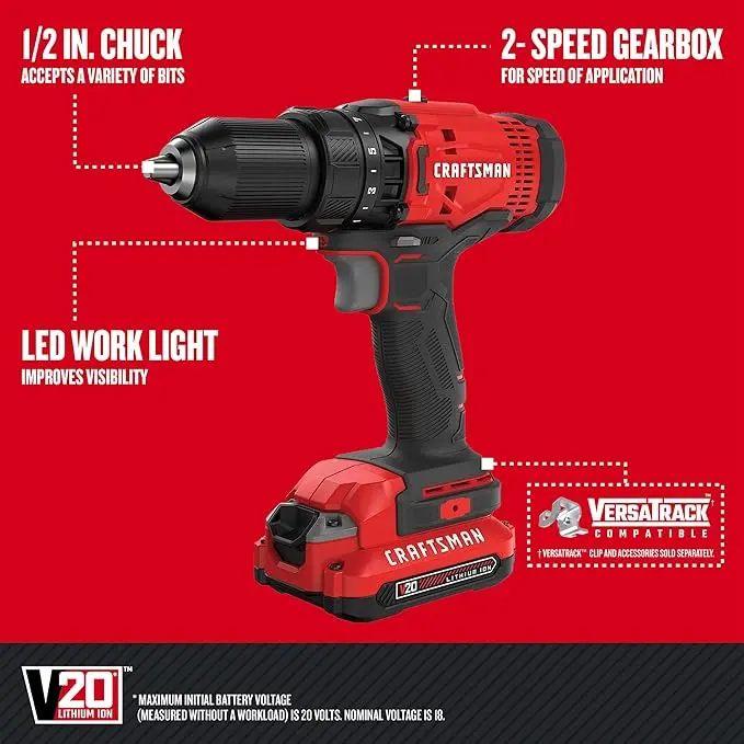 CRAFTSMAN V20 MAX Cordless Drill and Impact Driver, Power Tool Combo Kit with 2 Batteries and Charger (CMCK200C2) image 2