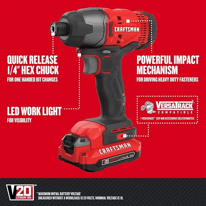 CRAFTSMAN V20 MAX Cordless Drill and Impact Driver, Power Tool Combo Kit with 2 Batteries and Charger (CMCK200C2) image 3