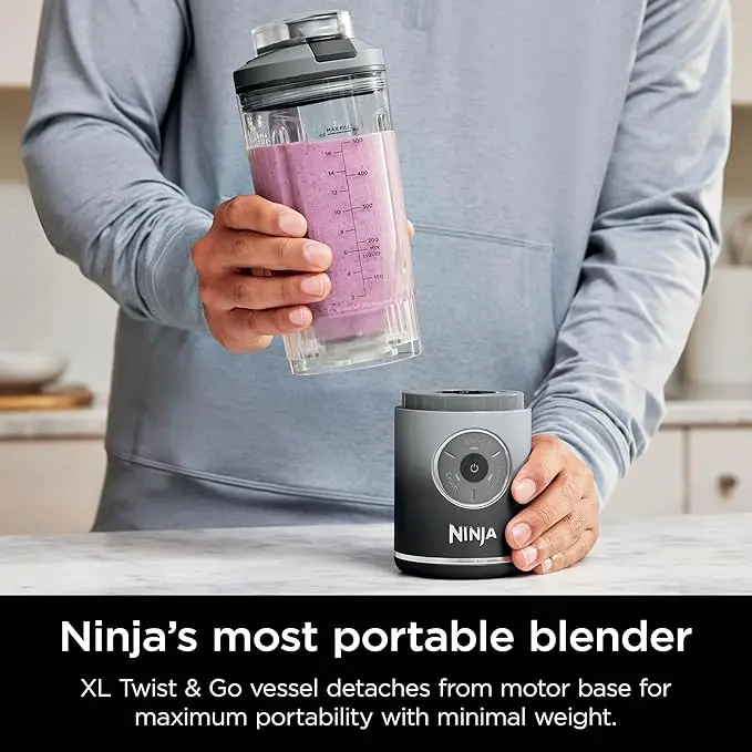 Ninja Blast Max, Portable & Personal Blender + Twist & Go, Smoothie, Blend, Ice Crush, 3 Programs, Cordless, 22 oz removable Vessel, Dishwasher Safe, Leakproof, Grey, BC251GY image 3