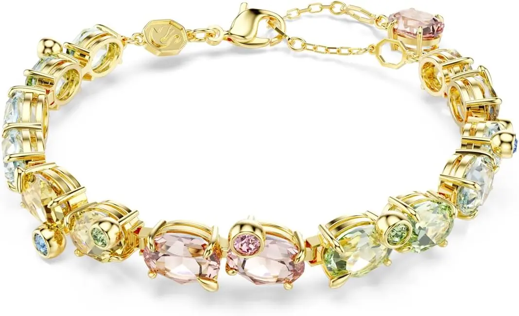 Swarovski Gema Tennis bracelet, Mixed cuts, Multicolored, Gold-tone finish image 1