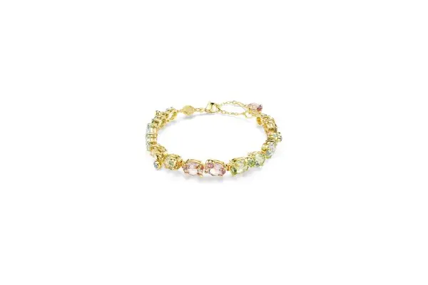 Swarovski Gema Tennis bracelet, Mixed cuts, Multicolored, Gold-tone finish image