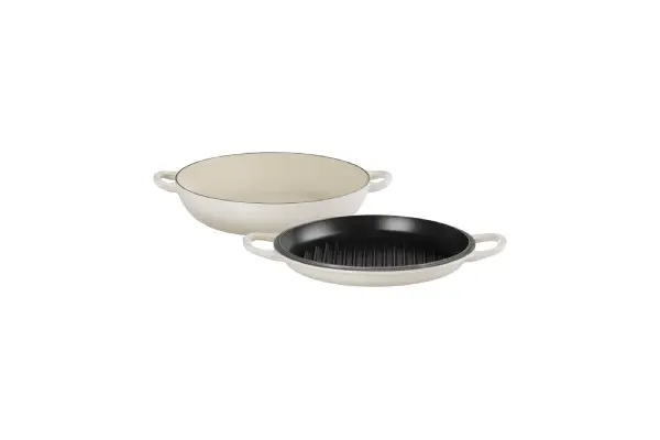Le Creuset Enameled Cast Iron Multifunction Braiser with Grill Pan Lid, 3.5 qt., Meringue image