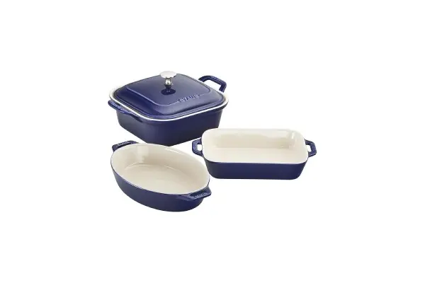 STAUB Ceramic 4-pc Baking Pans Set, Casserole Dish with Lid, Brownie Pan, Dark Blue image