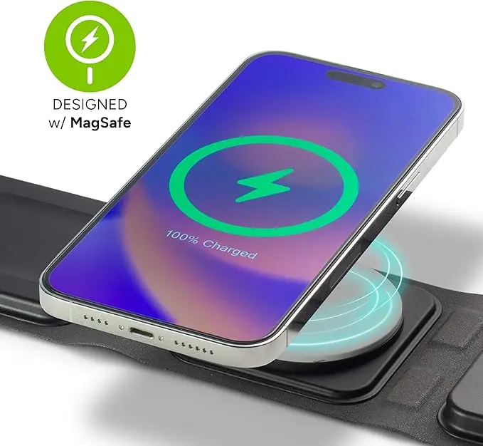 Mophie 3-in-1 Travel Charger with MagSafe - Portable Wireless Charging Hub, Compatible w/Apple Devices, iPhone 17/16/15/14/13/12 Series, Apple Watch Series 11 to 1 & Ultra, AirPods Pro/3rd Gen, Black image 3