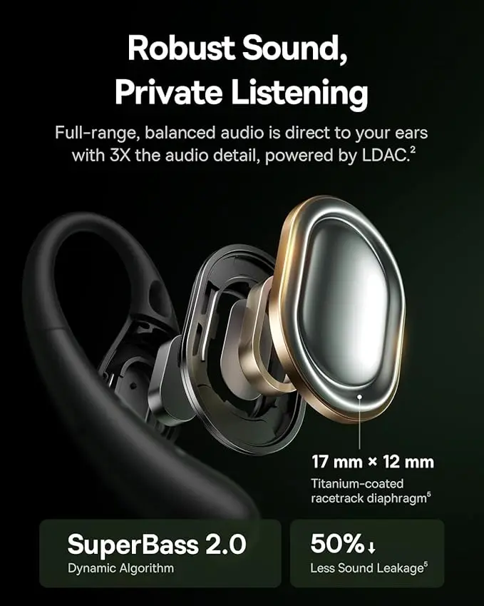 Baseus Eli Sport 2 Open-Ear Headphones Wireless Earbuds,Secure Earhook Sport Design,Ultra-Comfort,4-Mic Clear Calls, IP57 Waterproof,45H Play, Bluetooth 6.0 Earhook Fit Running Workout Gym -Black image 2