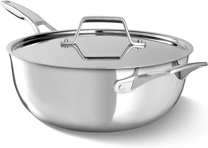 Calphalon Premier Polished 5-Ply Stainless Steel Cookware Set w/Turbo Heat Tech 4.5Qt Chef's Pan with Lid, Induction, Oven Safe 500F, Silver image 1