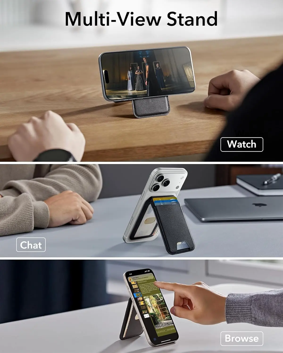 ESR for MagSafe Wallet with Stand, RFID Blocking with MagSafe Ring, 5 Card Holder for Phone Case, Slim Leather Magnetic Wallet for iPhone 17/16/15/14/13/12 Series(Not for Mini), Selected Samsung,Black image 4