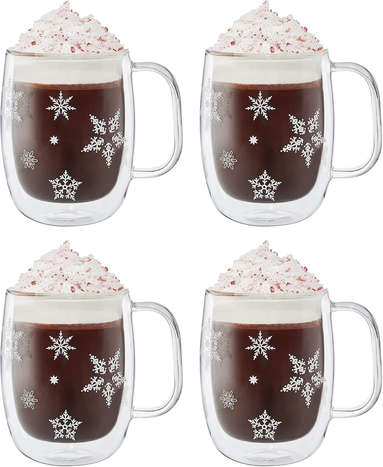 ZWILLING Sorrento Double Wall Glass Snowflake Coffee Mugs, Set of 4, 12oz. Each image 1