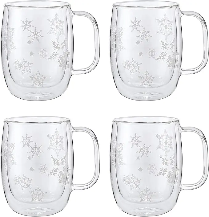 ZWILLING Sorrento Double Wall Glass Snowflake Coffee Mugs, Set of 4, 12oz. Each image 5