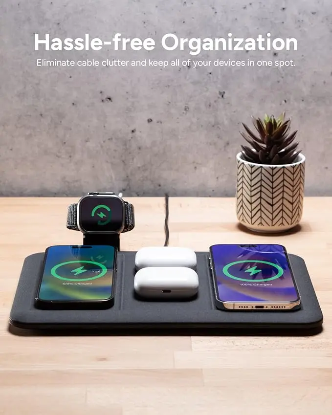 Mophie 4-in-1 Wireless Charging Mat for Apple iPhone, AirPods & Watch, Samsung Galaxy, Google Pixel, and All Qi-Enabled Devices, Additional USB-A Port, Intuitive Design, Includes Apple Watch Stand image 6