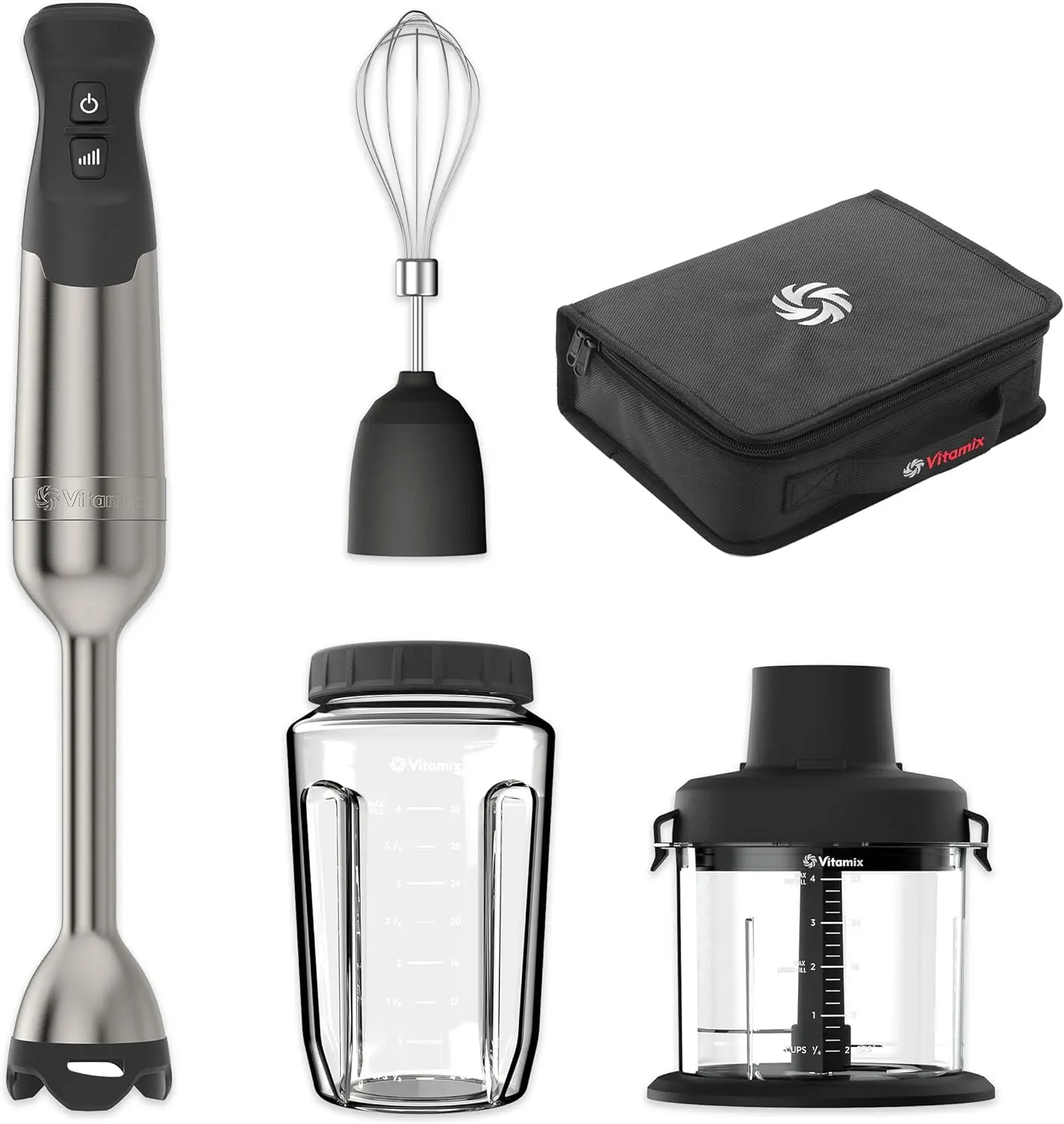 Vitamix 5-Speed Immersion Blender 5-Piece Bundle, 625-Watt Motor, One-Handed Operation, 5 ft cord, includes Mini-Chopper, Blending Jar, Whisk Attachment & Storage Case, Stainless Steel/Black image 1