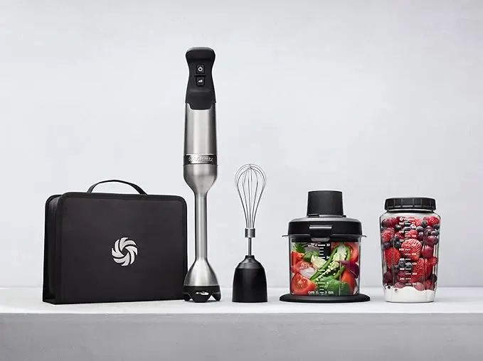 Vitamix 5-Speed Immersion Blender 5-Piece Bundle, 625-Watt Motor, One-Handed Operation, 5 ft cord, includes Mini-Chopper, Blending Jar, Whisk Attachment & Storage Case, Stainless Steel/Black image 2