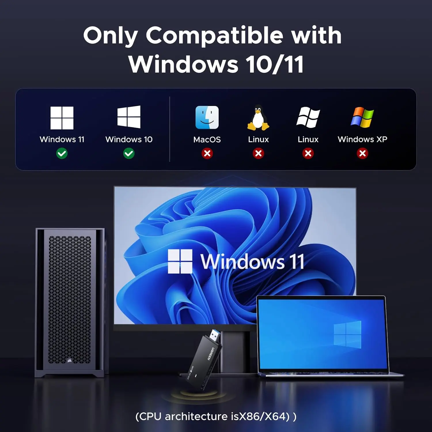 UGREEN AX1800 WiFi Adapter for Desktop PC, USB WiFi 6 Dongle with 5GHz/2.4GHz Dual Band, WAP3-SAE, Only Compatible with Windows 10/11 image 5