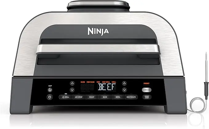 Ninja DG551 Foodi Smart XL 6-in-1 Indoor Grill with Air Fry, Roast, Bake, Broil, & Dehydrate, Foodi Smart Thermometer, 2nd Generation, Black/Silver image 1