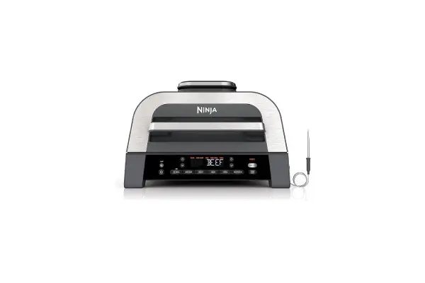 Ninja DG551 Foodi Smart XL 6-in-1 Indoor Grill with Air Fry, Roast, Bake, Broil, & Dehydrate, Foodi Smart Thermometer, 2nd Generation, Black/Silver image