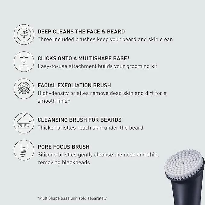 Panasonic MultiShape Facial Brush Head Attachment Kit, Includes 3 Brushes for Facial Exfoliation, Beard Cleansing, and Pore Cleansing, Add to MultiShape Grooming System - ER-CFB1-A image 2