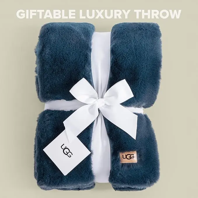 UGG Euphoria Faux Fur Throw Blanket, Soft Warm Throw Blankets for Couch or Bed, Luxury Bedroom Decor, Giftable Fuzzy Blankets, Machine Washable, 50-inch x 70-inch, Indigo Blue image 3