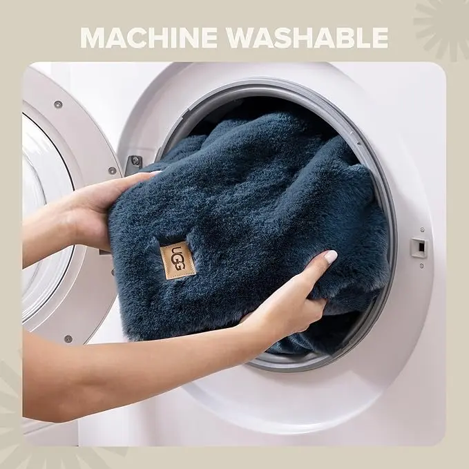 UGG Euphoria Faux Fur Throw Blanket, Soft Warm Throw Blankets for Couch or Bed, Luxury Bedroom Decor, Giftable Fuzzy Blankets, Machine Washable, 50-inch x 70-inch, Indigo Blue image 5