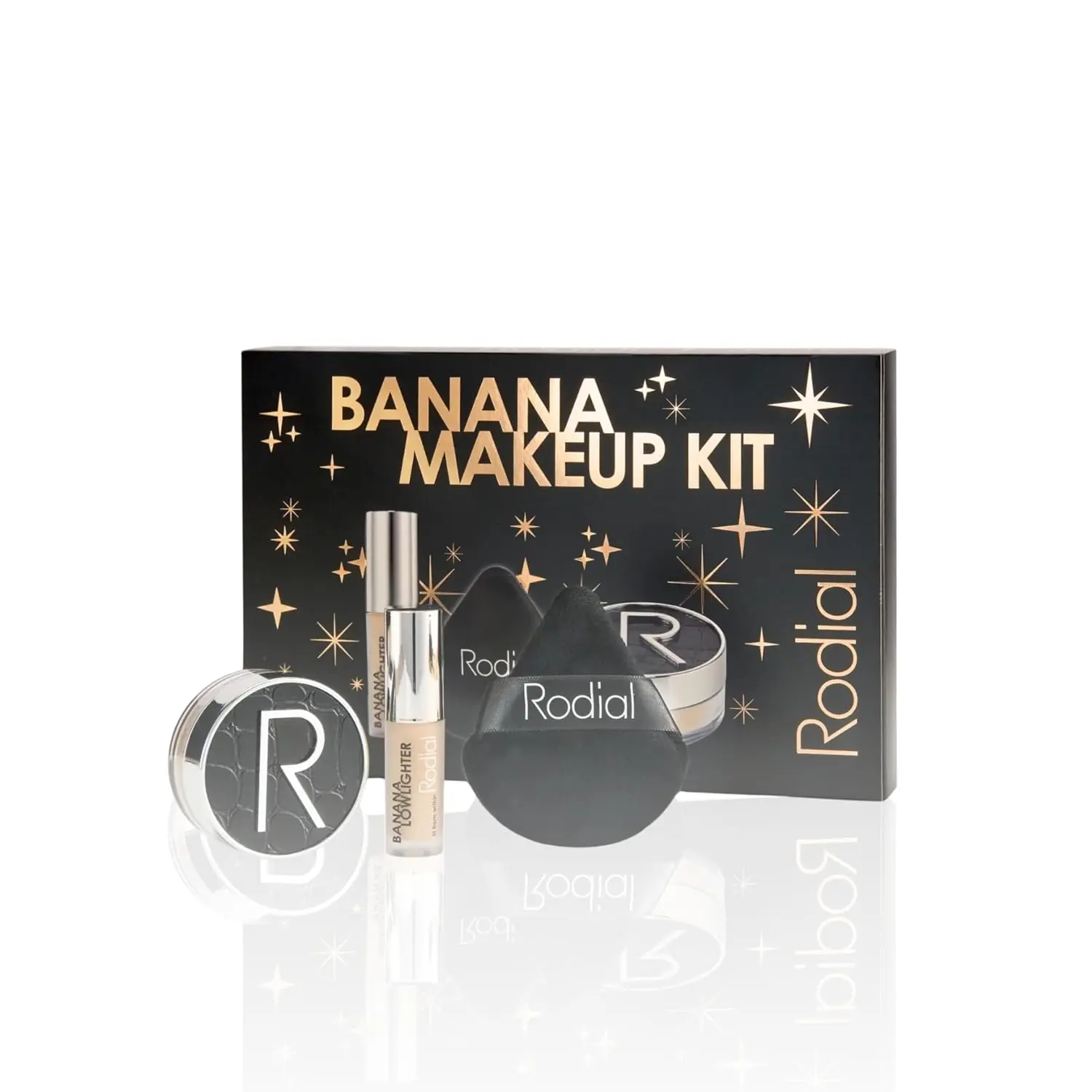 Rodial Banana Makeup Kit - Rodial Deluxe Makeup Gift Set with Banana Lowlighter 0.05 fl oz, Glass Powder 0.2 oz & Powder Puff - Complexion Brightening, Illuminating & Flawless Finish Set image 1