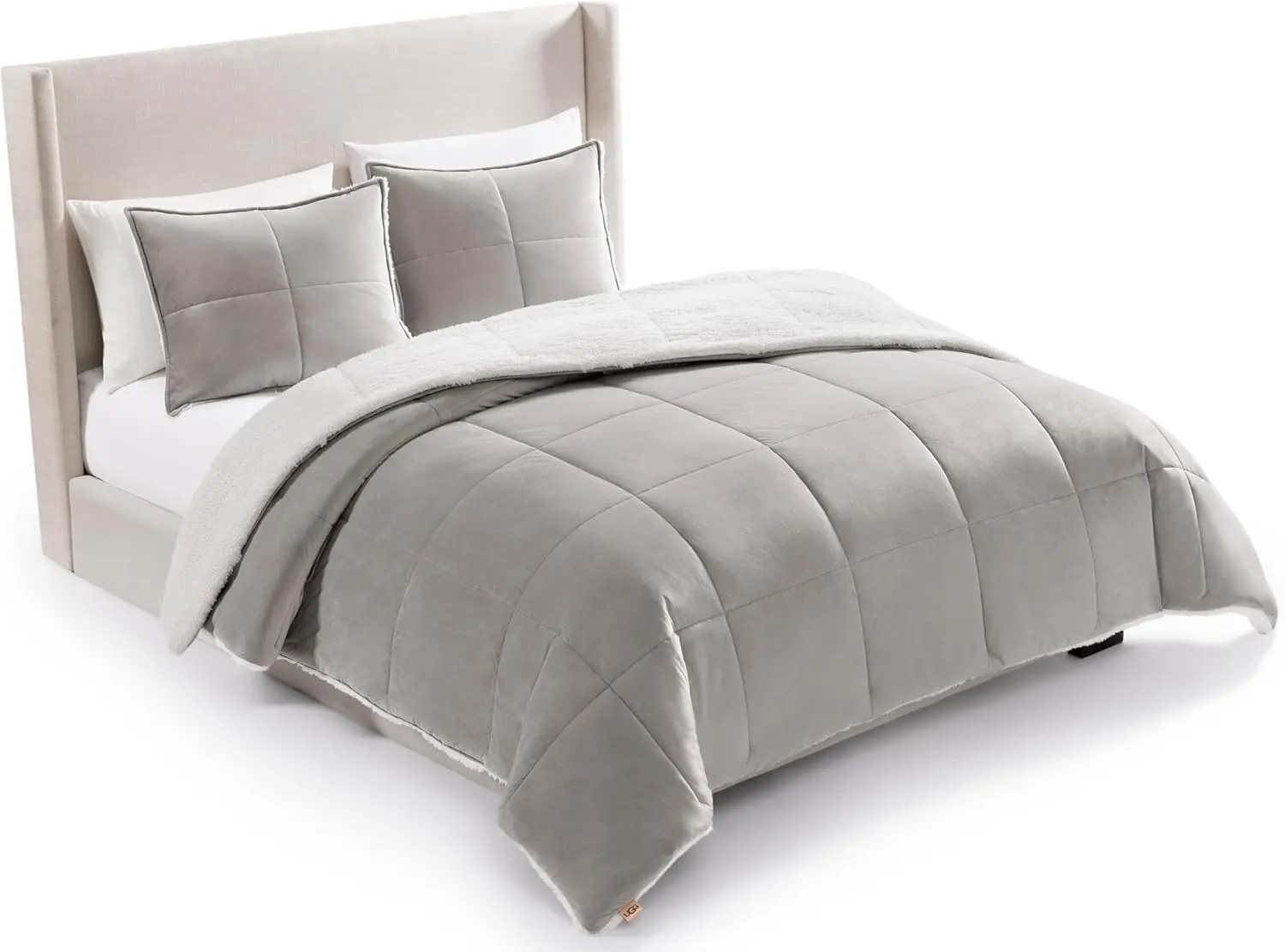 UGG Blissful Queen Comforter Set with 2 Pillow Shams, Reversible Quilted Bed Comforter, Ultra Warm Winter Bed Set, Down Alternative Bedding, Full/Queen Size, Seal Grey image 1