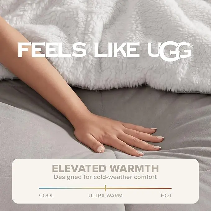 UGG Blissful Queen Comforter Set with 2 Pillow Shams, Reversible Quilted Bed Comforter, Ultra Warm Winter Bed Set, Down Alternative Bedding, Full/Queen Size, Seal Grey image 4