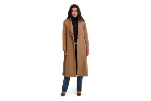TAHARI womens Slim Fit Double-faced Soft Wool Blend Wrap Coat With Tie Belt – Long Wool Coat image